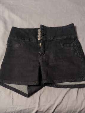 High-Waist Black Denim Shorts